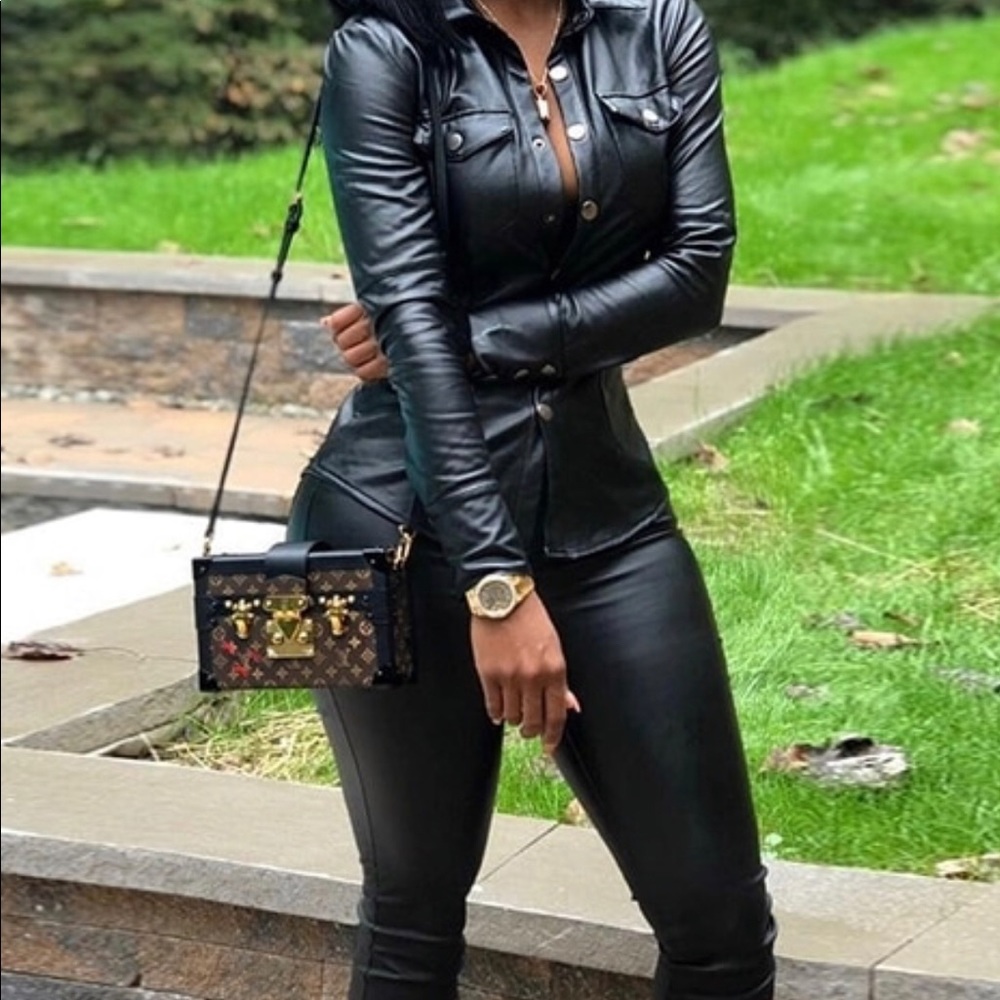Two piece faux leather set medium